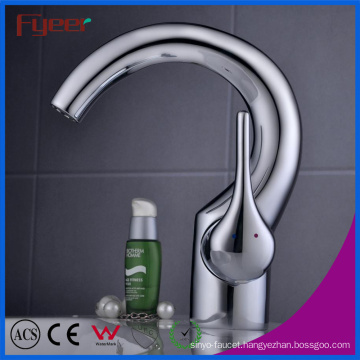Fyeer Chrome Crooked Spout Single Handle Hot&Cold Water Wash Basin Faucet Mixer Tap